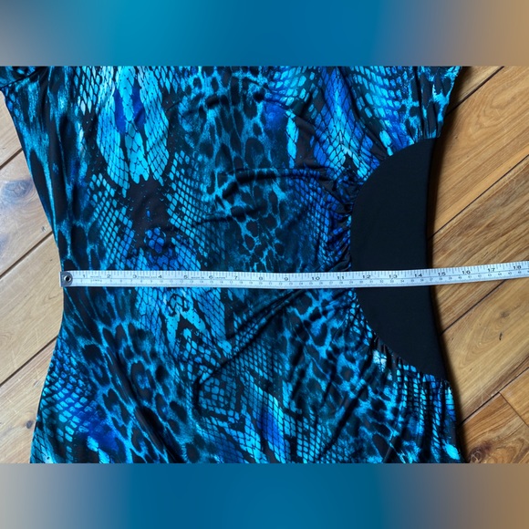 NueVa Blue Animal Print Scoop Neck Ruched Waist Lined Pullover Dress Siz… - Picture 12 of 13